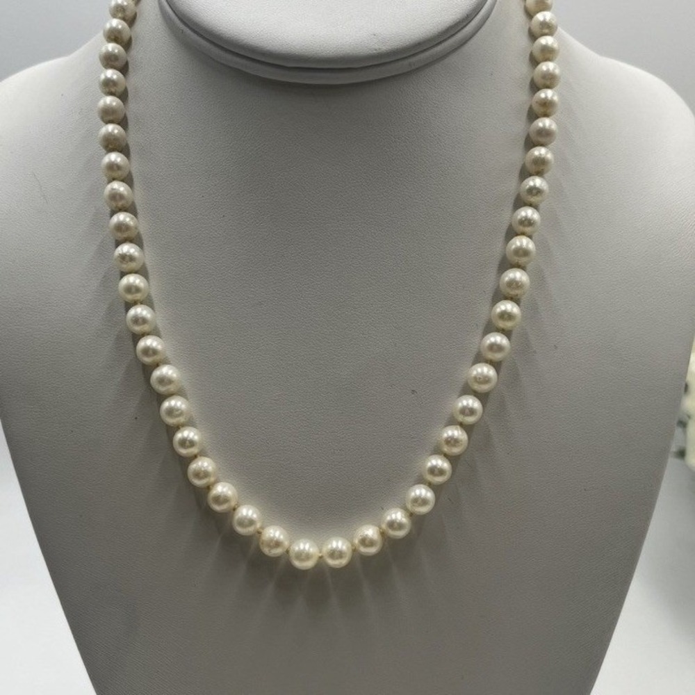 Vintage‎ 14K Yellow Gold Clasp Hand Knotted Cultured Cream Pearl Necklace As Is